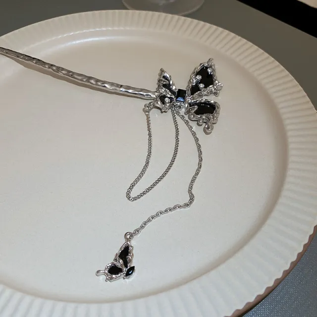 Metal Irregular Butterfly Tassel Hairpin Girl Black - Shop at LoveMi
