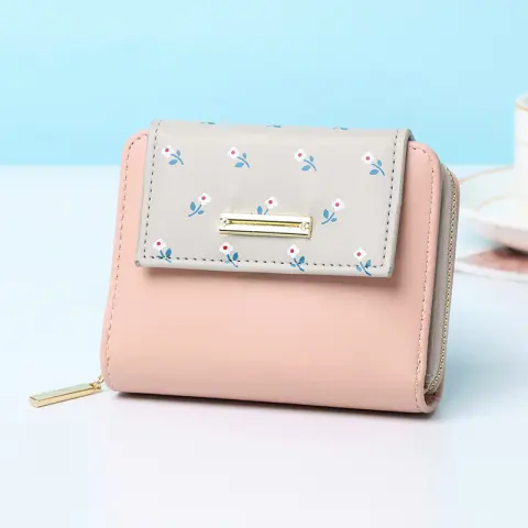 New Short Women Print Wallets Splicing Zipper Ladies Coin