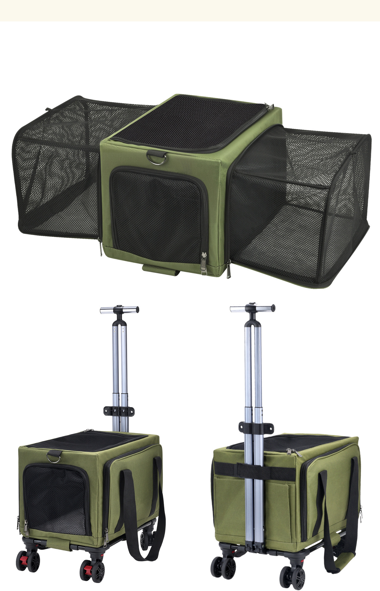3-Sided Expandable Rolling Pet Carrier With Wheels, Small Cat Dog Travel Carrier, Foldable Portable Bag Grey  For Travel Camping Vet Outdoor Indoor Use — foto 10