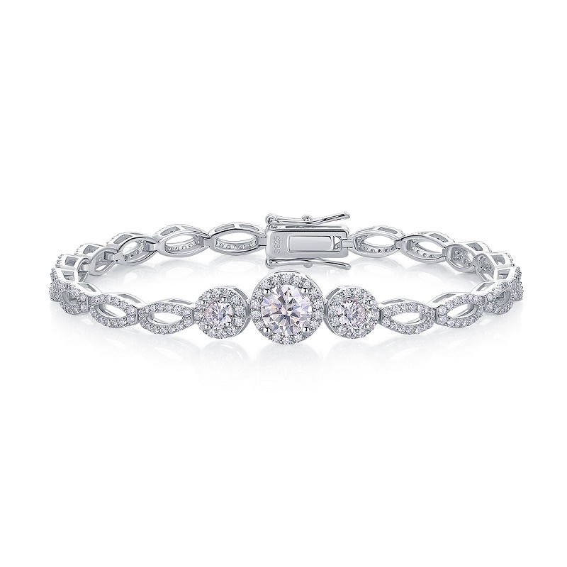 1-carat Luxury And Fashionable Light Luxury Trend Jewelry Silver Bracelet Set With Top-quality Moissanite, S925 Silver Electroplated Platinum - Jewelry & Watches