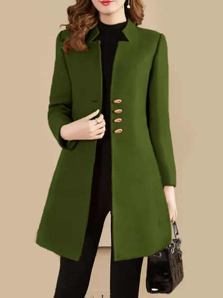 Autumn And Winter Slim Korean Style Solid Color Women's Woolen Coat Jacket Army Green - Shop at LoveMi