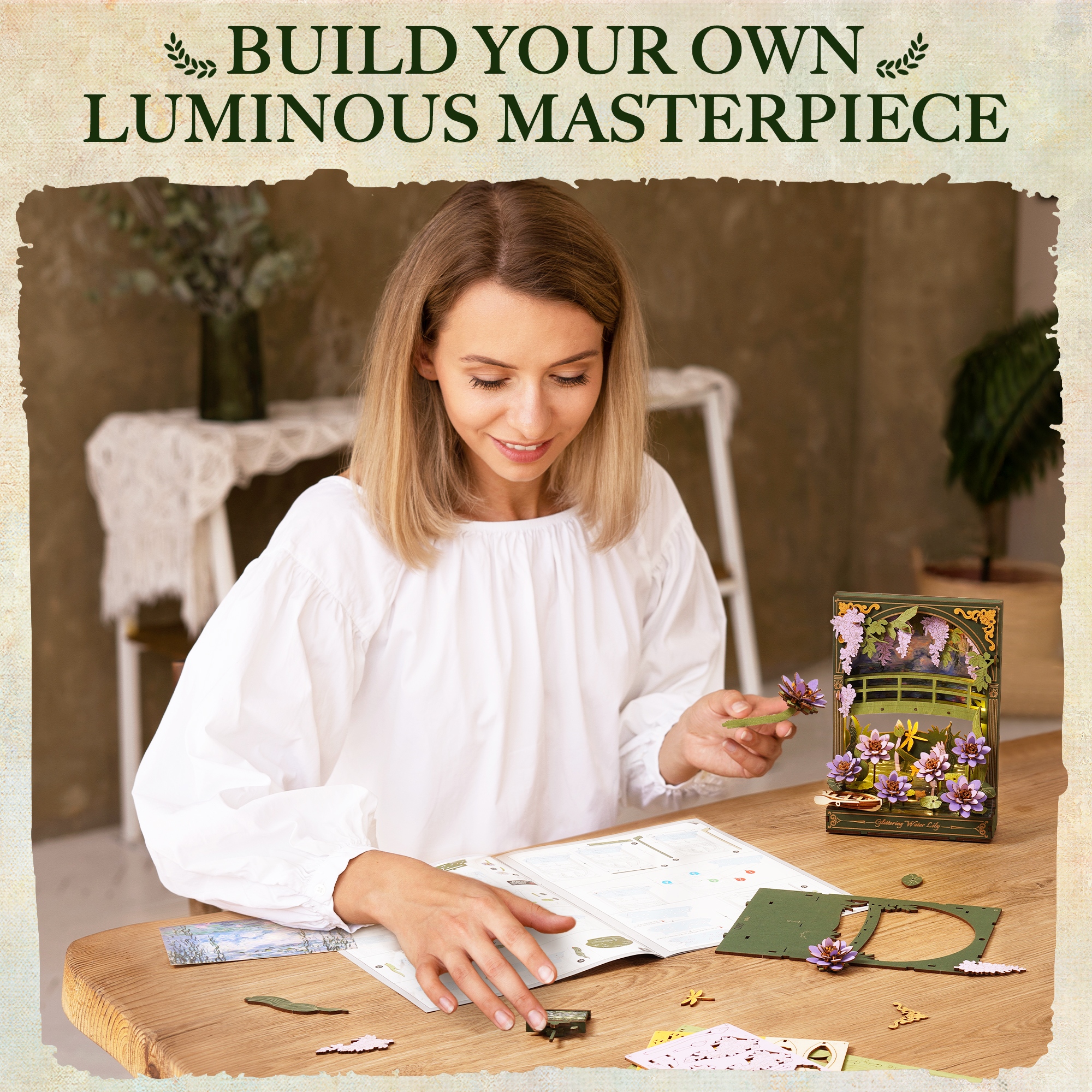 ROWOOD 3D Wooden Flower Puzzle - Flower Model With LED Lights,Desktop And Wall Display,Decorative Holiday And Birthday Gift, Artistic Flower DIY Kit For Adults And Teens