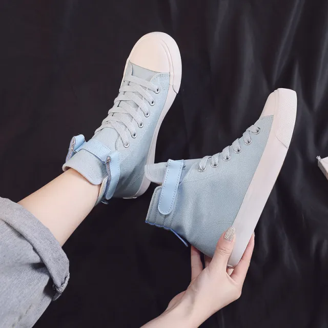 High top Women's Shoes All Black Canvas British Style Blue - Shop at LoveMi