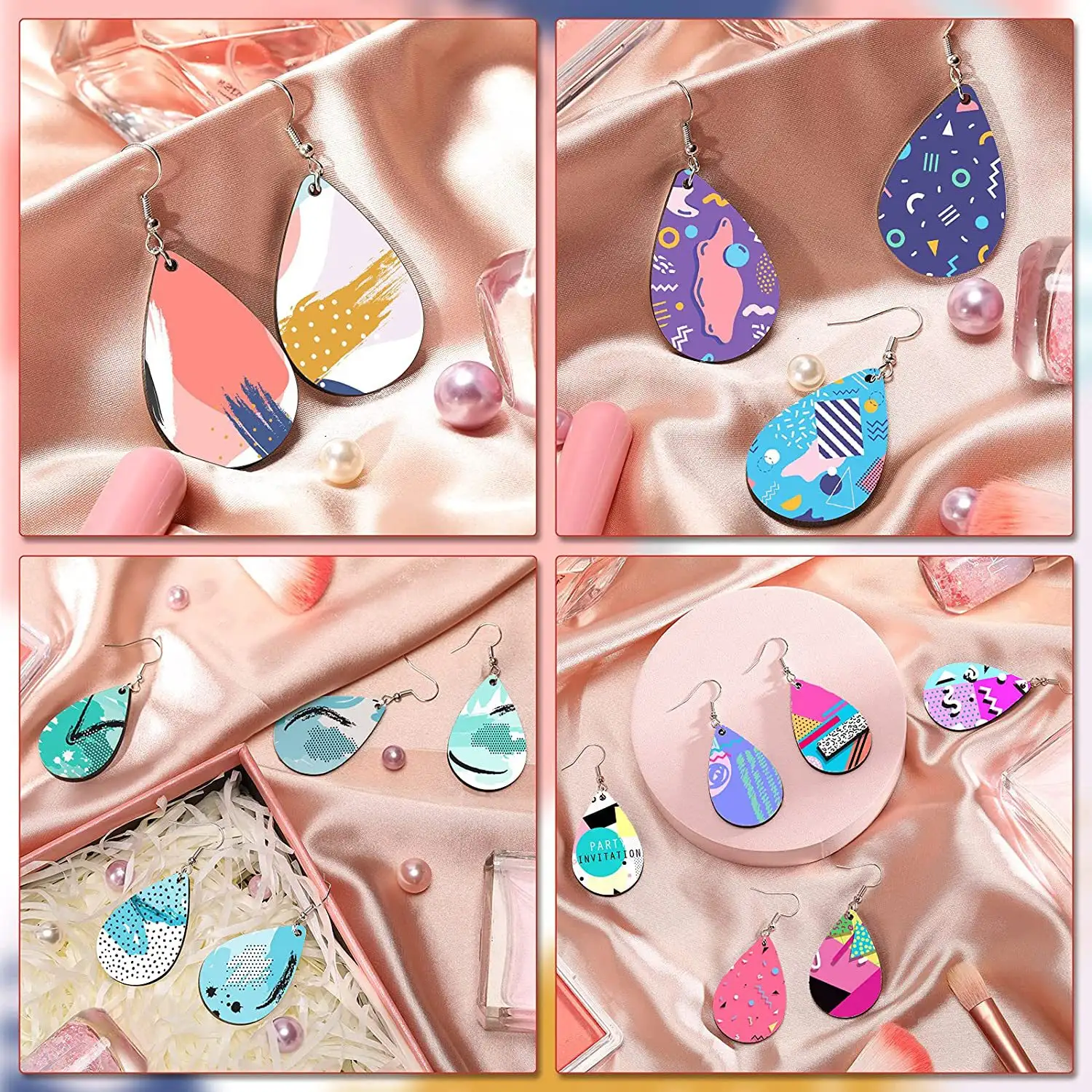 32 Sublimated Blank Wooden Water Drop Earrings