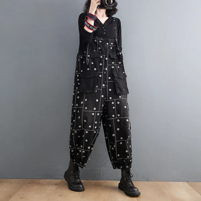 Printed Loose fitting Jean Suspenders And Suspenders Black - Shop at LoveMi