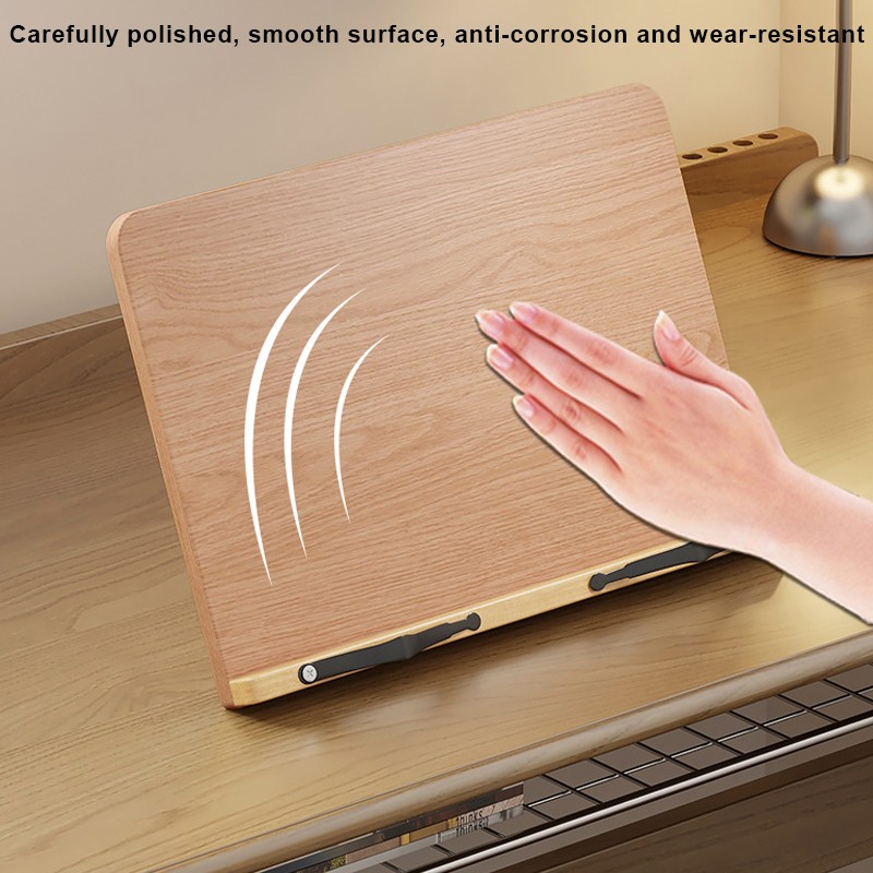Adjustable Book Stand Wooden Reading Rest, Recipe Cookbook Holder Clip — image 4