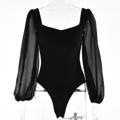 Underlay Fashion Long Sleeve One Piece - Black - View 1