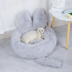 Winter Kennel For Pets, Long Round Plush Nest, Cat Nest, Warm Pet Supplies, Dog Bed, Pet Cushion - Light Grey - View 1