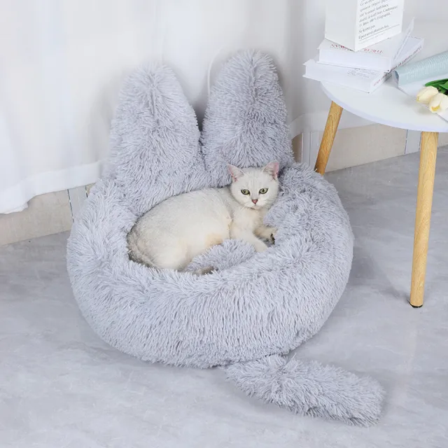 Winter Kennel For Pets, Long Round Plush Nest, Cat Nest, Warm Pet Supplies, Dog Bed, Pet Cushion Light Gray - Shop at LoveMi
