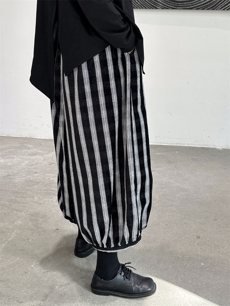 Title 14, Elastic Waist Loose Stripe Dark Grid Contrast L...