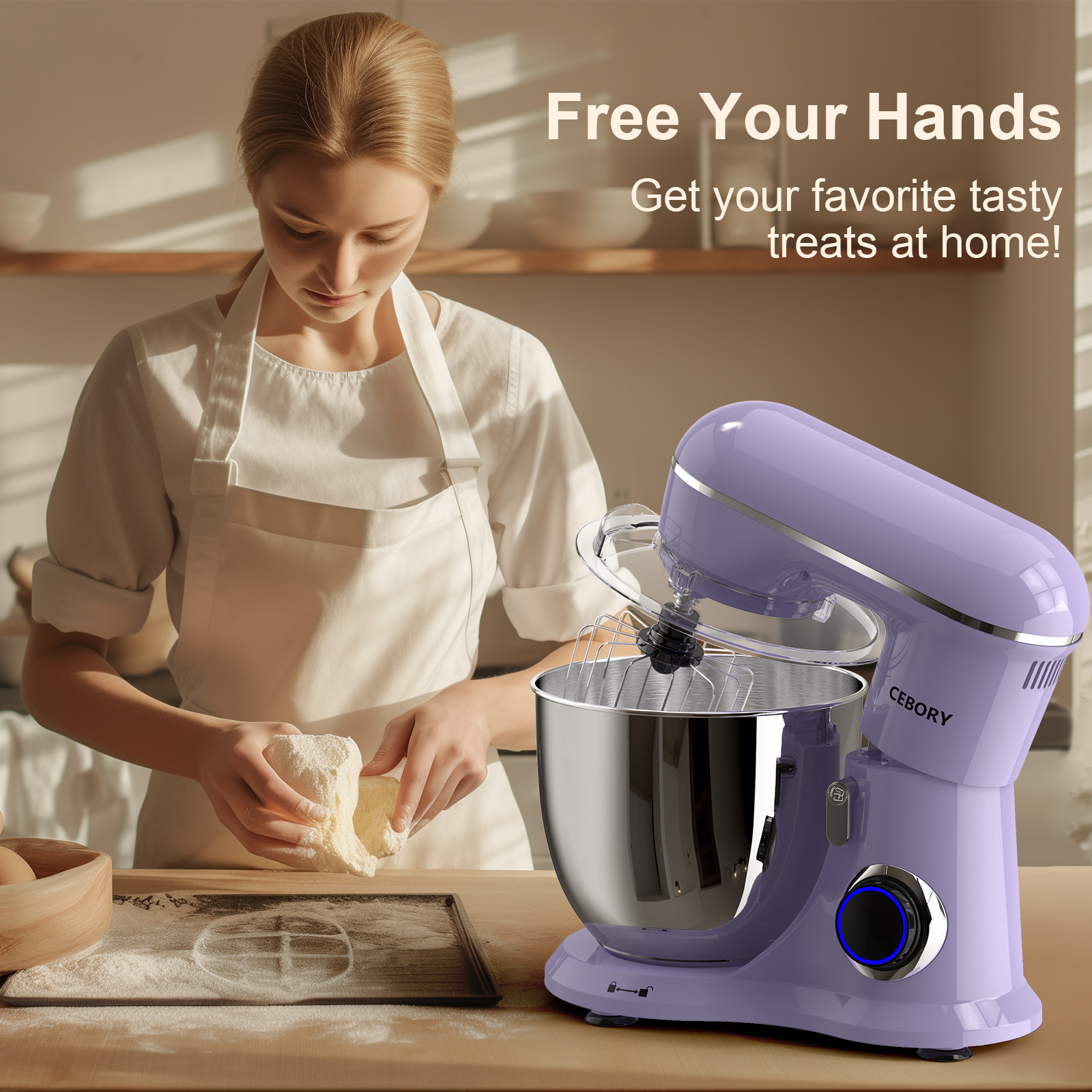 3-IN-1 Electric Stand Mixer, 660W 10-Speed With Pulse Button, Attachments Include 6.5QT Bowl, Dough Hook, Beater, Whisk For Most Home Cooks, Almond Cream