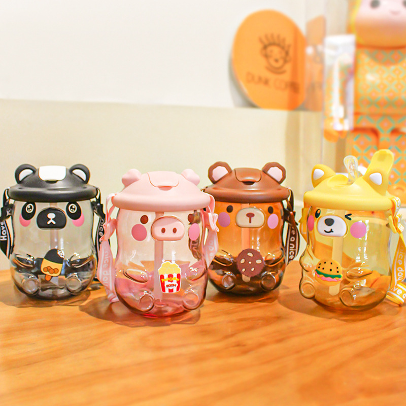 One-click Bounce Cover BEBEAR Cartoon Pattern Plastic Water Cup