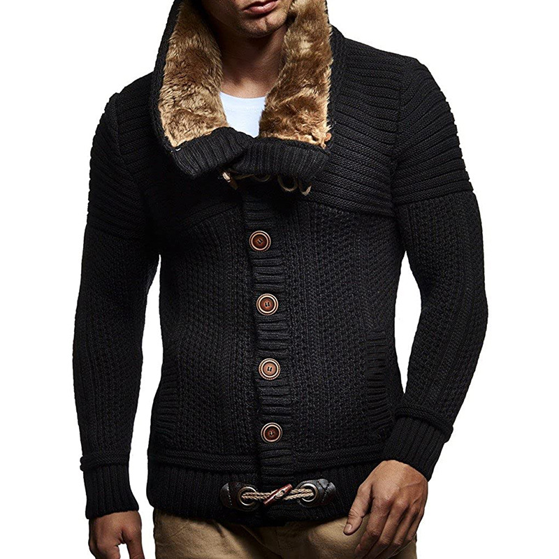Simple Men's Solid Color Long-sleeved Knitted Jacket