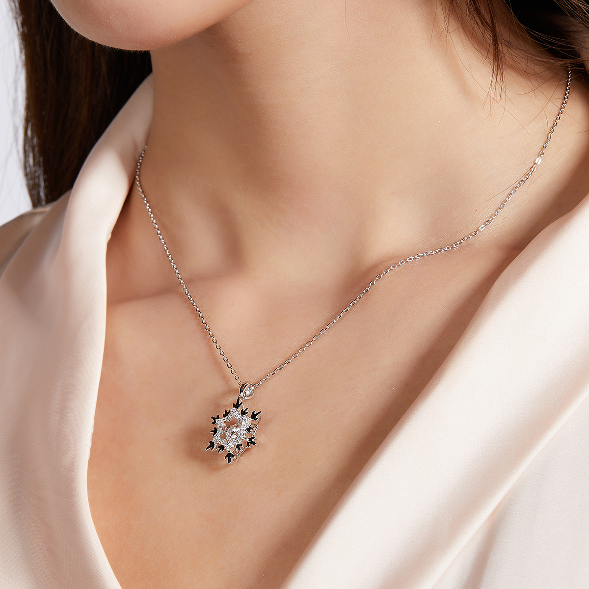 Collier Flocon Moissanite 0,5ct D VVS1 Argent 925 Plaqué Platine 45cm