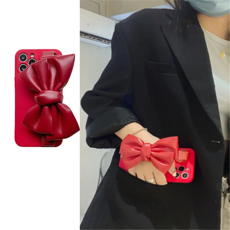 Leather Bowknot Wristband Holder Fine Hole Soft Shell