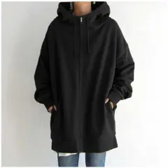 Women's Fuzzy Hoodies Long Sport Pullover Hoodie Full-Zip Hoodie Sweatshirt - Black - View 1