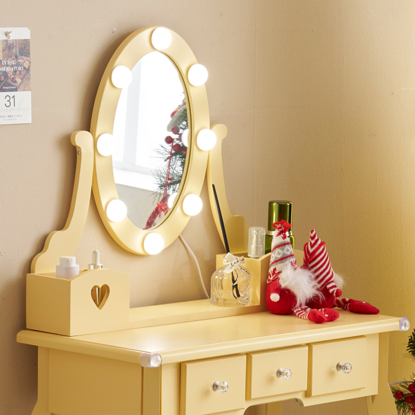 Kids Vanity Set With Mirror And Lights And Stool, 5 Storage Drawers, Pretend... 14