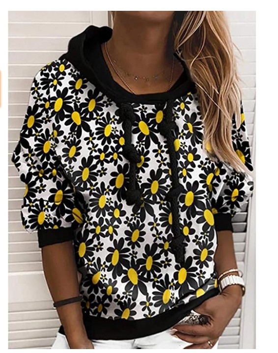 Women's Long sleeved Autumn And Winter Striped Printed Sweater Black Chrysanthemum - Shop at LoveMi