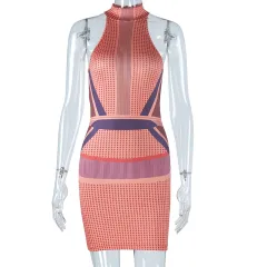 High Waist Sleeveless Slim Fit Wrapped Hip Dress For Women - Orange - View 1