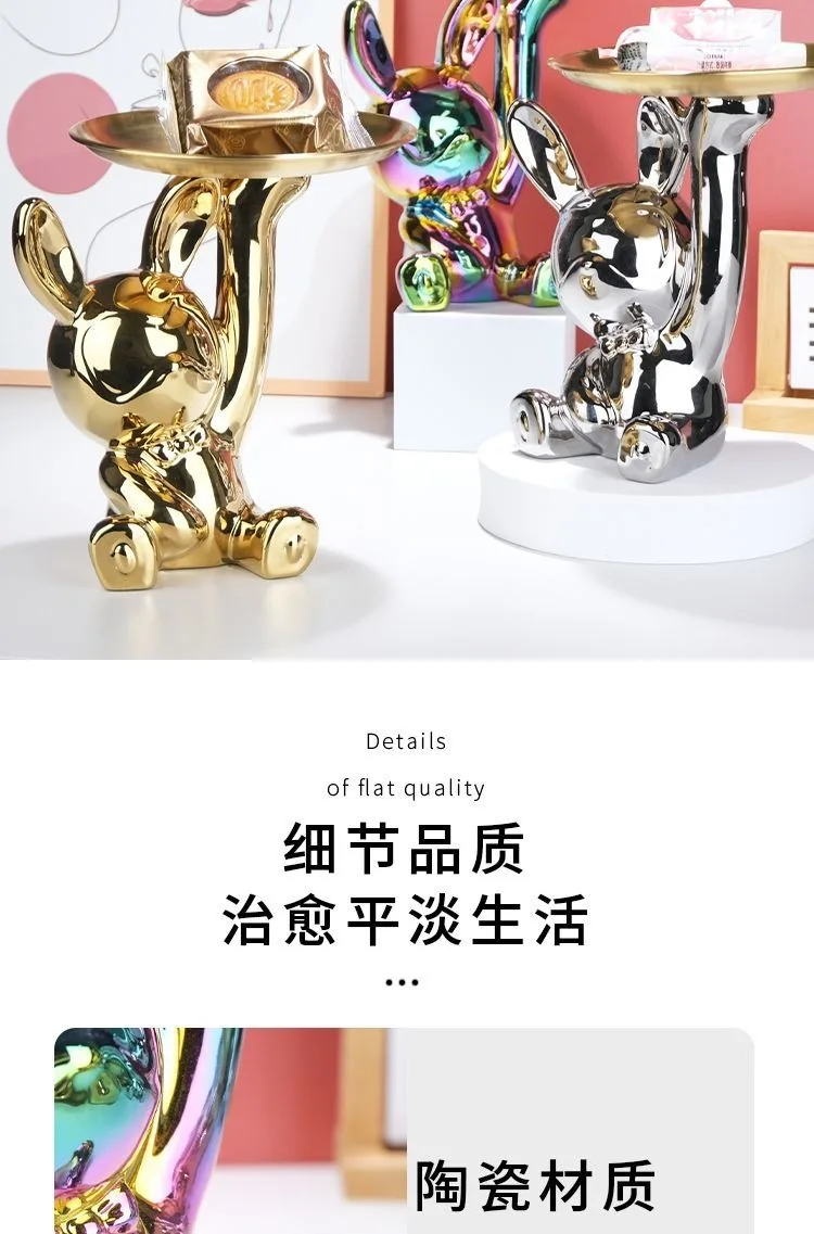 Title 20, Ins Silver Astronaut Rabbit Tray Figurines Pigg...