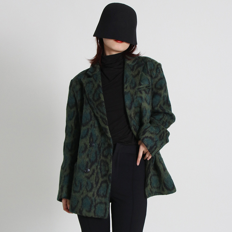 Women's Fashion Elegance Retro Lapel Long Sleeve Leopard Print Coat