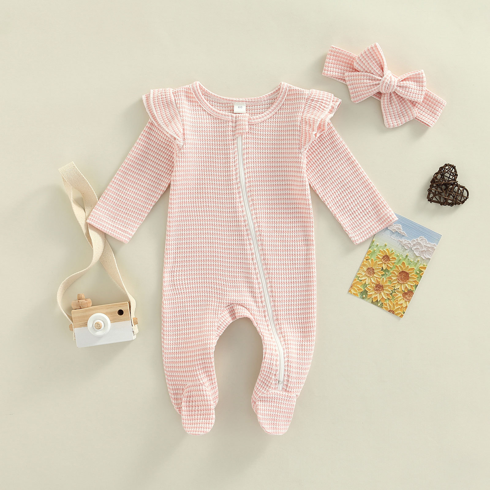 Newborn Baby Zipper Leg Wrap Romper