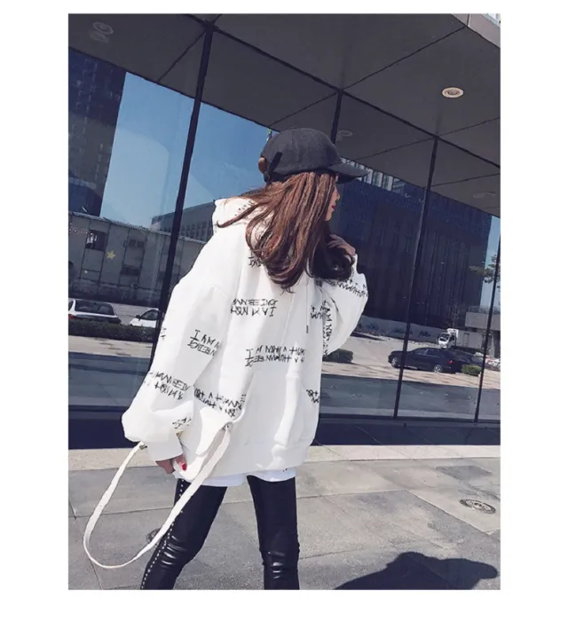 Women's Hooded Sweater New Style Korean Mid length White - Shop at LoveMi