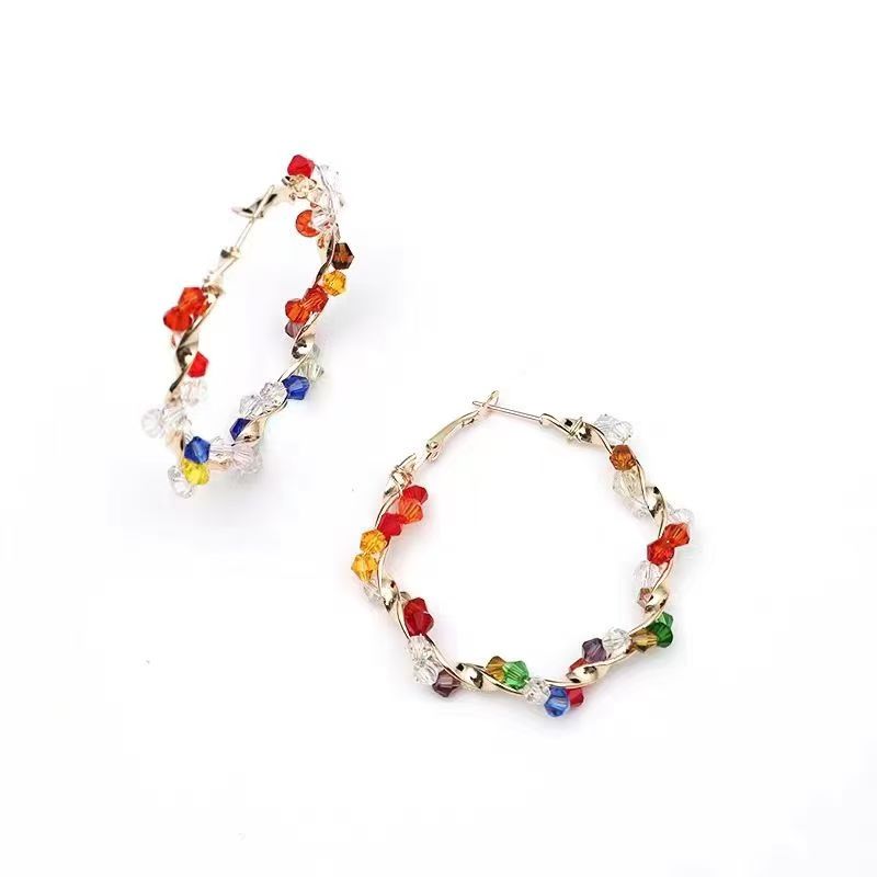New Zircon European Handmade Colorful Crystal Earrings, Niche Design Big Hoop Earrings Jewelry Gift For Women