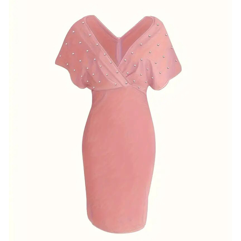 Women's Elegant Deep V Neck Wrap Bodycon Dress Back Zipper Pencil Midi Dress - Image 21