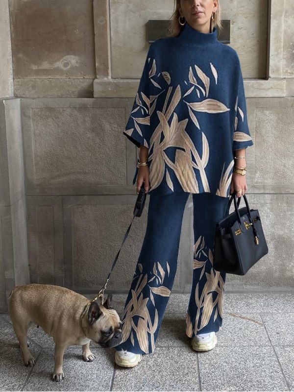 European And American Women's Fashion Printed Straight Tube Loose Two-piece Set