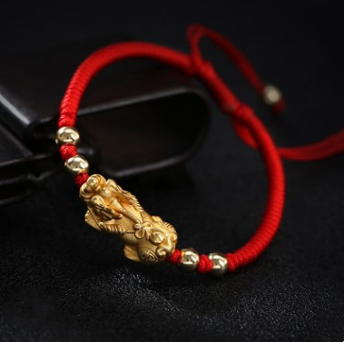 Couple Red Rope Silver Gold Plated Pixiu Men's And Women's Bracelet