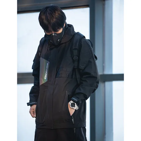 Reflective Laser Pocket Black Jacket Men