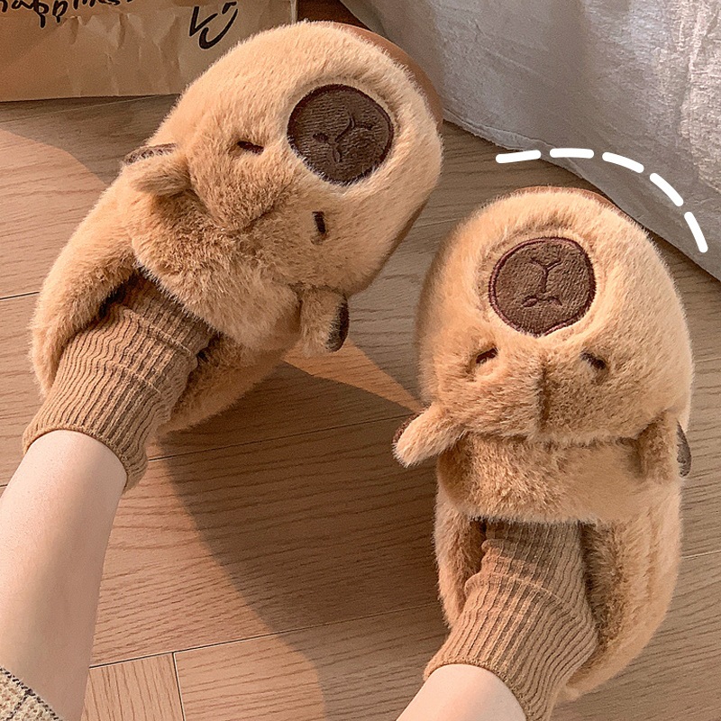 Plush Capybara Slippers Comfortable Slip-on House Shoes Non-Slip Fluffy Couple Slippers Furry Animal Slippers For Indoor Bedroom
