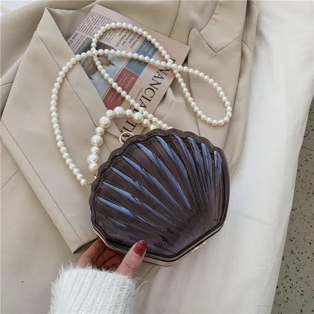 Transparent Shell Bag Box Bag Pearl Female Messenger Shoulder Retro Texture Black - Shop at LoveMi