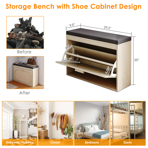 Rattan Shoe Rack, Hallway Shoe Bench, Shoe Cabinet With Flip-Drawer And Seat... 4