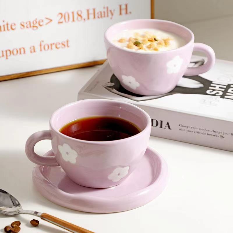 Small Purple Flower Coffee Set Irregular Ceramic Cup - Image 2