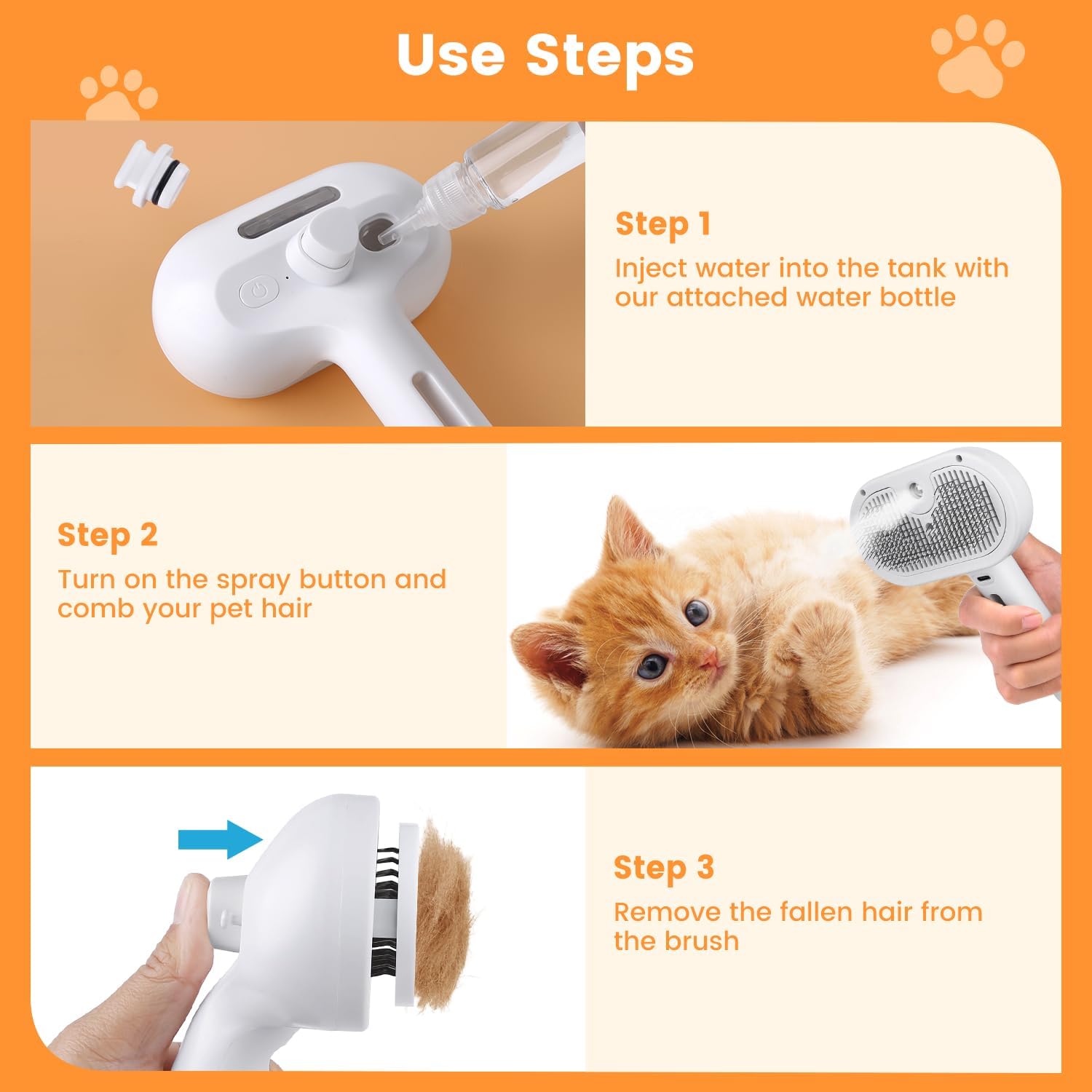 3-in-1 Cat Steam Brush | Pet Grooming Comb with Mist Spray — view 13