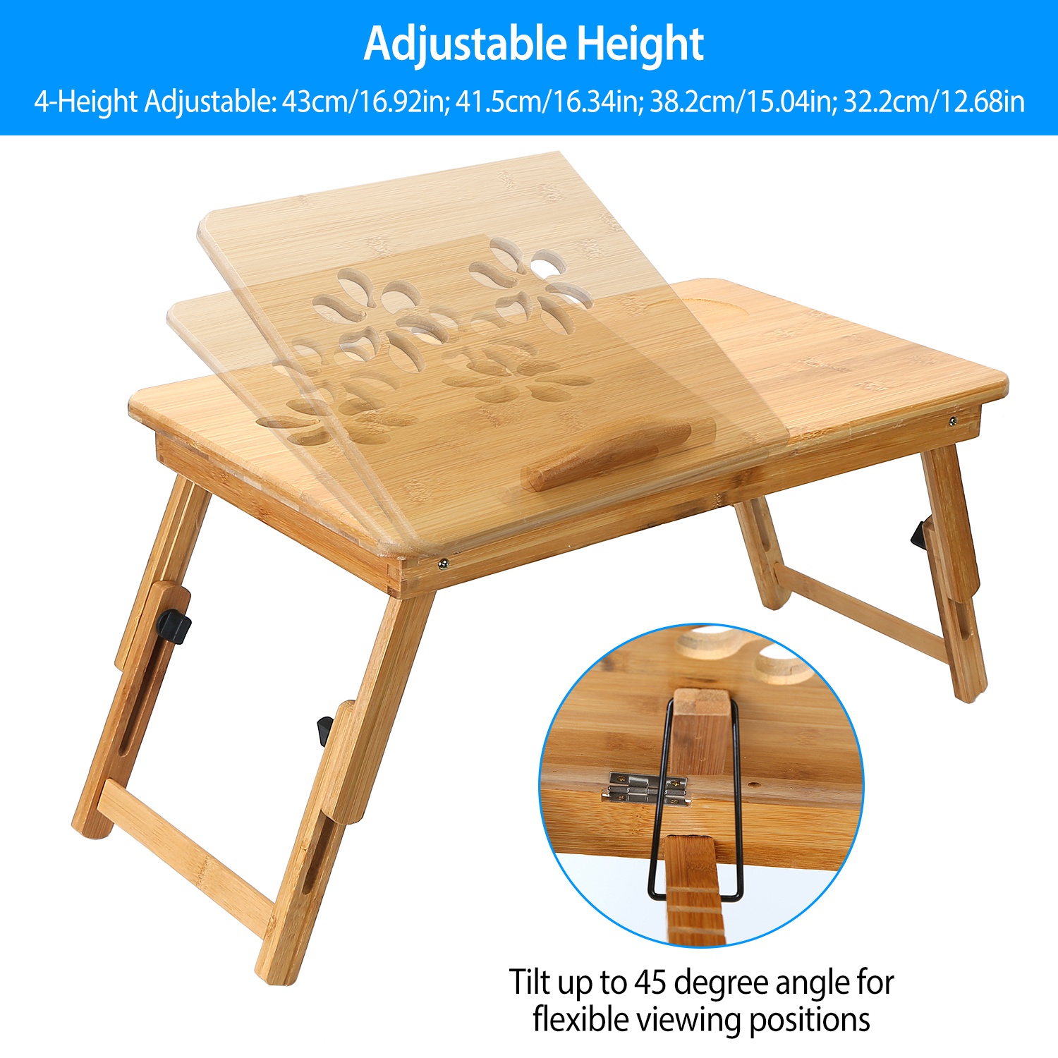 Bamboo Laptop Desk Foldable Bed Tray Breakfast Serving Table Adjustable