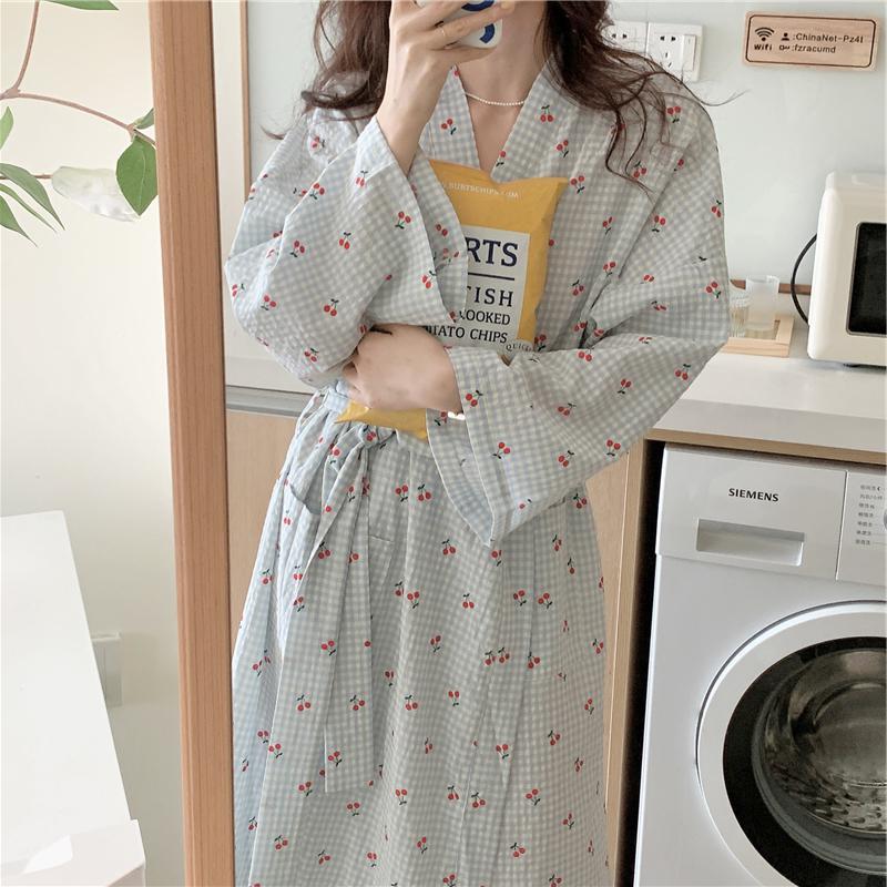 Title 5, Cherry Plaid Cute Bathrobe Long