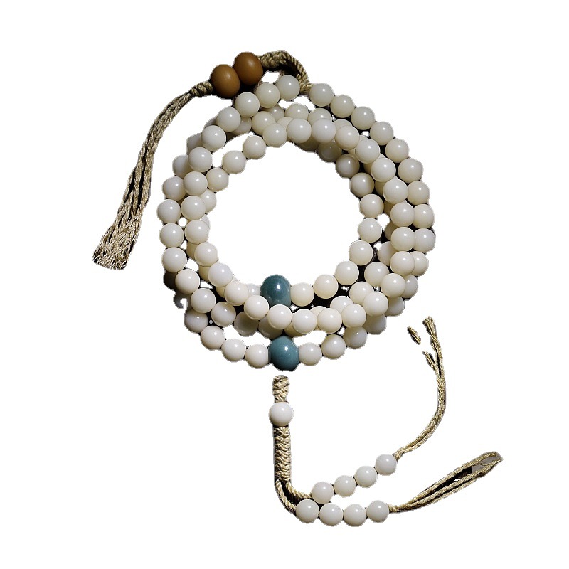 Title 2, White Bodhi Seed Beads Bracelet 108 Pieces