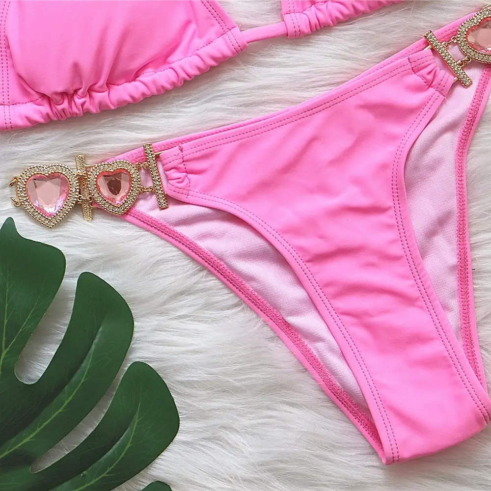 Crystal Diamond Bikini Solid Color Women