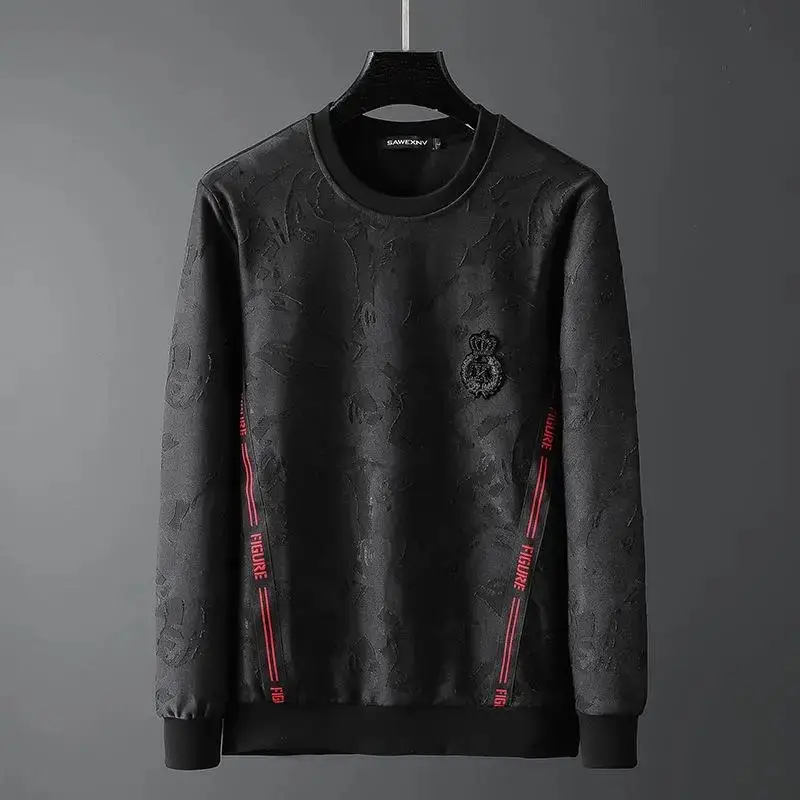 Round Neck Sweater Men's Long-sleeved T-shirt Black