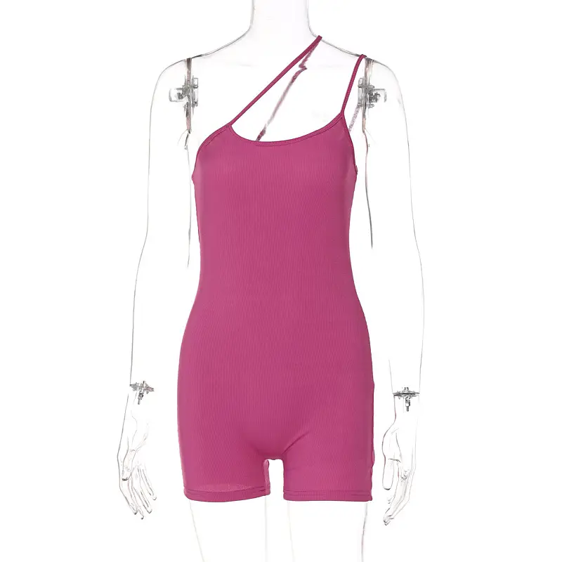 Solid Color Slim Fit Sloping ShoulderBack Jumpsuit