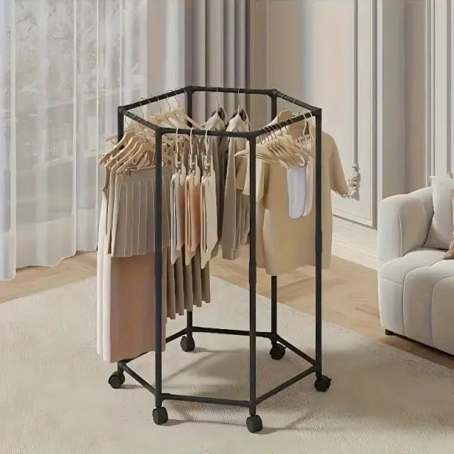 Space saving Hexagonal Metal Clothes Hanger. Sturdy And Freestanding. Multi arm Design. Suitable For Bedrooms, Dormitories, And Balconies. Holds A ... Black - Shop at LoveMi