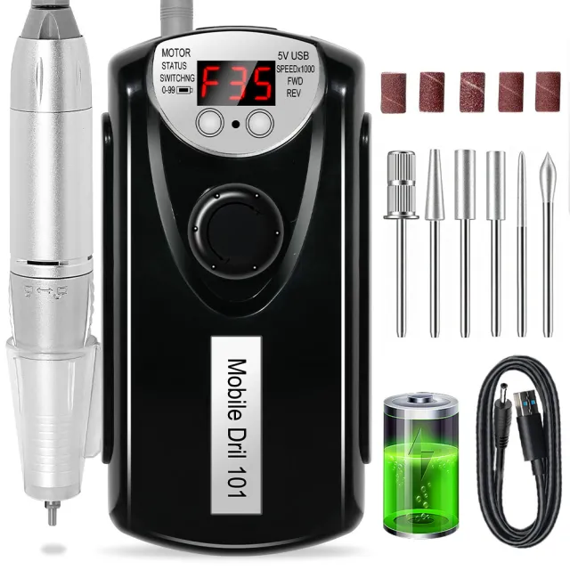 Professional Nail Drill, 35000 RPM Electric Mobile Drill For Acrylic Nails, Rechargeable Electric Nail File Machine Kit For Home Use, Salon Quality... Bladk - Shop at LoveMi
