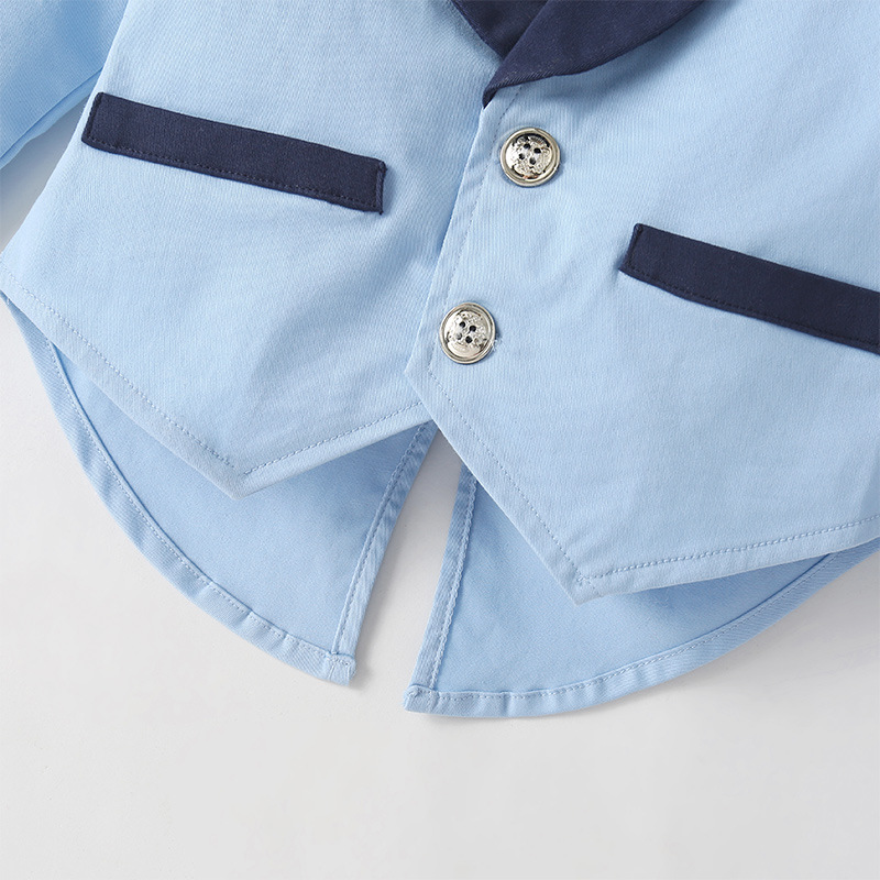 بدلة أطفال رسمية بقماش متكامل بأكمام طويلة وسترة توكسيدو من قطعتين