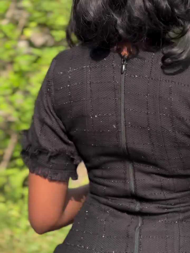 Black Square Neck Short Sleeve Dress