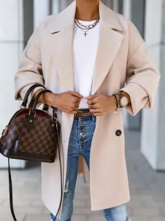 European And American Style Autumn And Winter Simple Long Sleeve Solid Woolen Coat Women - Apricot - View 1