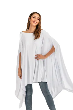 Women's Round Neck Solid Colour Bat Sleeve Bottoming Shirt - White - View 1