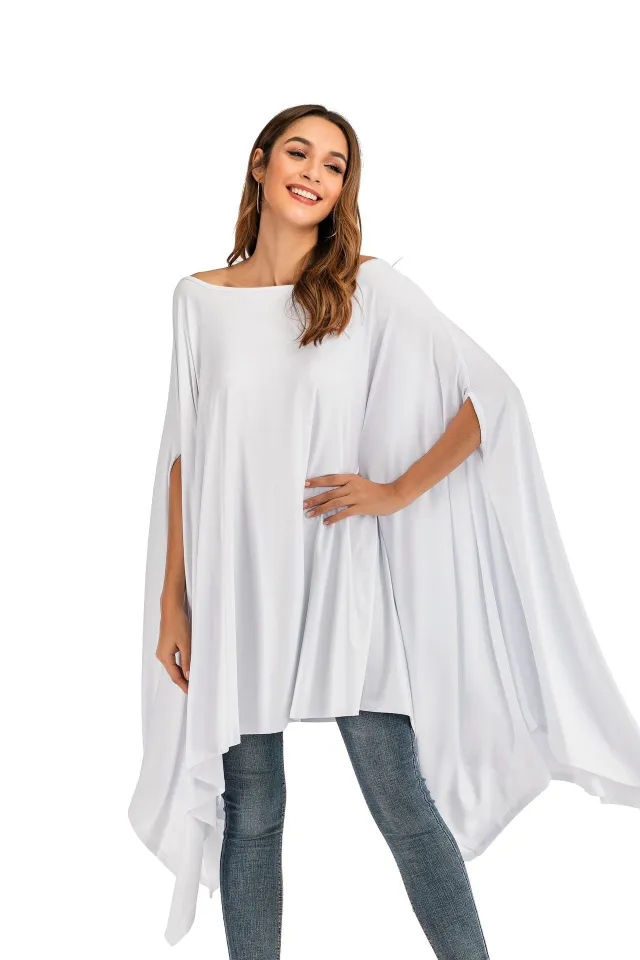 Women's Round Neck Solid Color Bat Sleeve Bottoming Shirt White - Shop at LoveMi